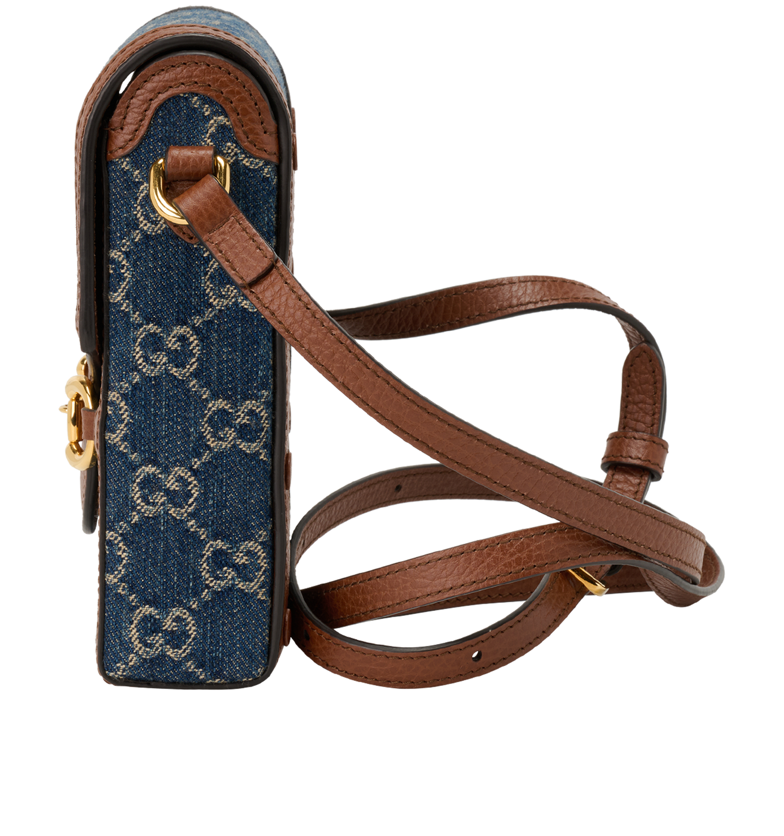 Horsebit 1955 Mini Bag, &pound;510, Handbags, Navy/Tan, Denim, Bottom view